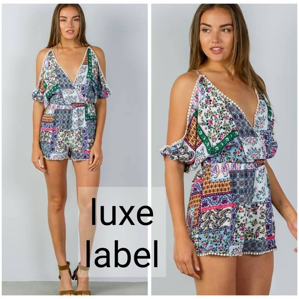 MIXED PRINT POM POM ROMPER - white - Picture 3 of 8